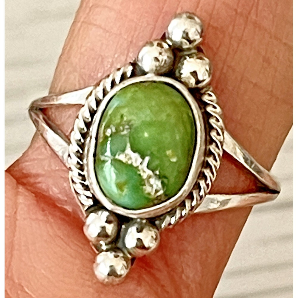 Navajo Turquoise Ring Sz 7.5 Sonoran Gold Signed Largo Sm Native Sterling Oval